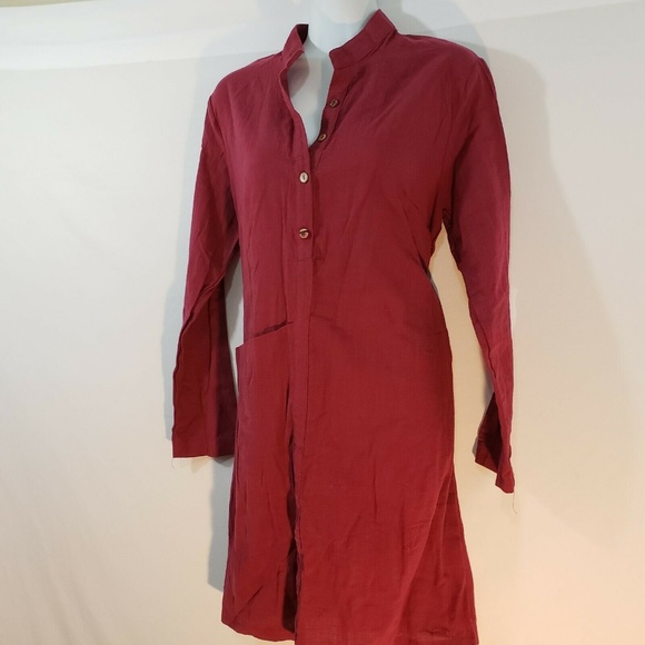 ZANZEA Lagenlook shirt Dress Burgundy Size 10 Fron - Picture 7 of 8
